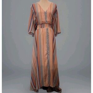 Melloday Smock Waist Chiffon Flutter Sleeve Asymmetric Chevron Dress Women's 3X